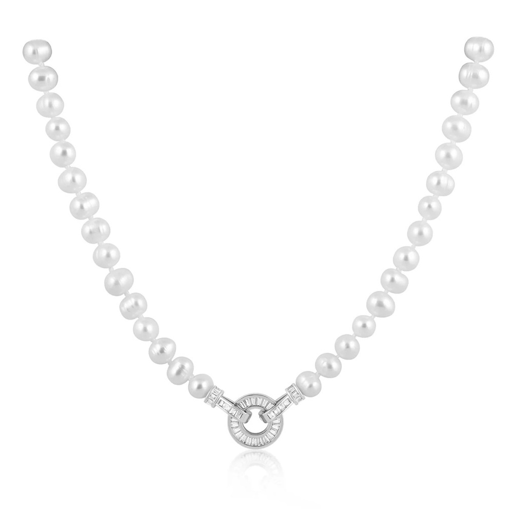 SAHIRA KELLY PEARL NECKLACE With CZ Stones in Silver NWT